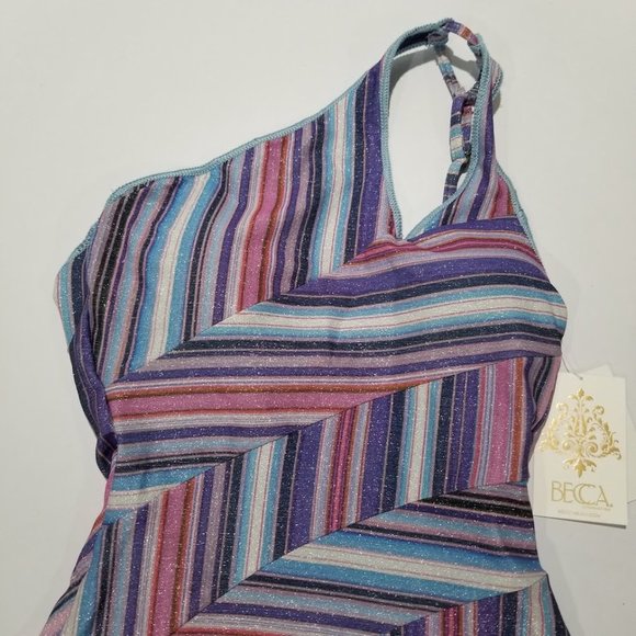 Becca South Coast Printed Metallic Asymmetrical One-Piece Swimsuit Size Small - Picture 6 of 11